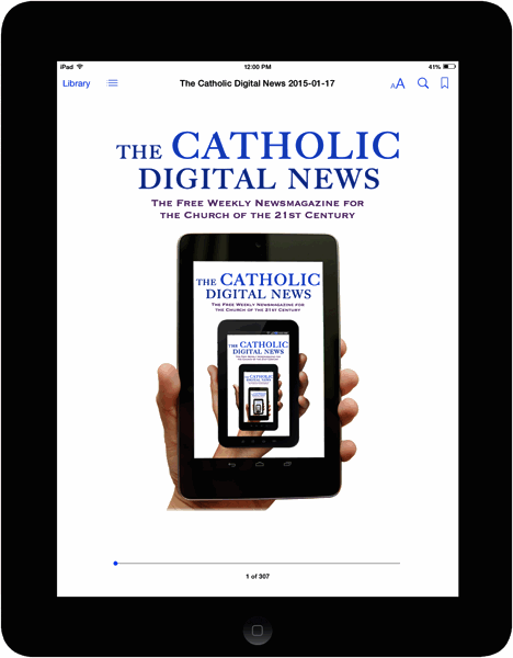 screenshots from an issue of The Catholic Digital News on an iPad